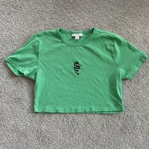 Topshop Green Crop Top with Dragon Embroidery